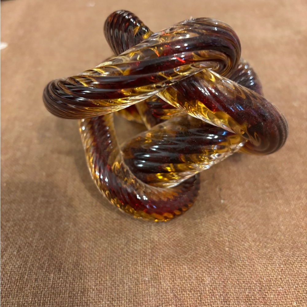 Murano Glass Knot Sculpture in Rich Brown and Gold